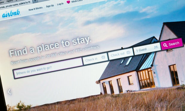 The home page of Airbnb whose share price doubled in the first day of trading last week.