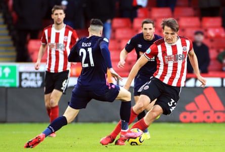 Sander Berge battles with Bournemouth’s Diego Rico during Sheffield United's 2-1 home win in February
