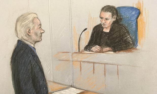 Court artist’s sketch of Julian Assange