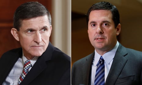 Michael Flynn, left, ‘deserves America’s gratitude and respect for dedicating so much of his life to strengthening our national security’, according to Devin Nunes, right.