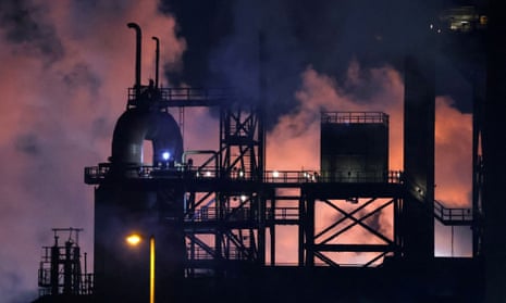 The Tata Steel plant in Port Talbot at night