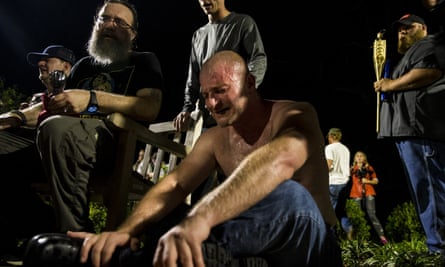 A man after being hit with pepper spray at the University of Virginia campus in Charlottesville.