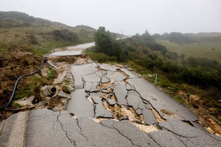 A cracked and broken-up road.