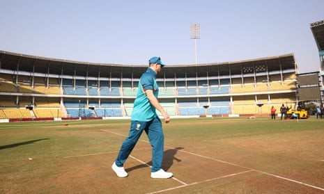 Australia’s Steve Smith checks the pitch during a training session at Vidarbha Cricket Association Ground in Nagpur.