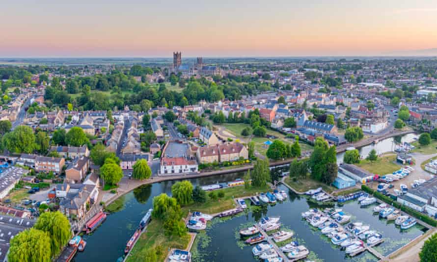 Ely Cathedral. Ely Marina and the Great Ouse River.