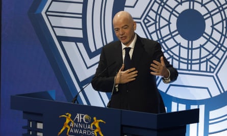 The Fifa president, Gianni Infantino, speaks at the AFC annual awards in Seoul this week.