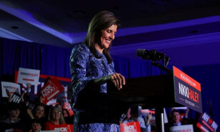 Nikki Haley speaks during her primary election night rally, in Concord, New Hampshire, on 23 Januaury.