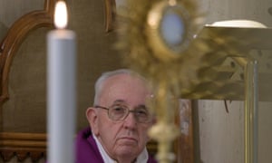Pope Francis celebrating Mass in Santa Marta church, Vatican City, on 6 April 2020