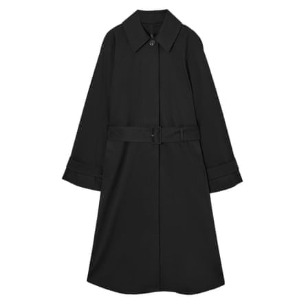  abrigo largo negro con cinturón 
