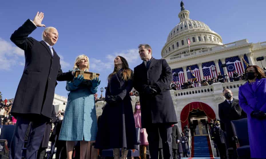 Joe Biden is sworn in as president on 20 January 2021.