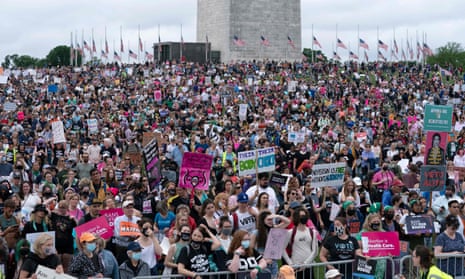 Abortion rights activist rally at the Washington Monument before a march to the US Supreme Court in Washington, DC, May 14, 2022