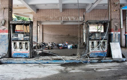 A service station in Nantou county that was destroyed for the fourth time by a landslide.