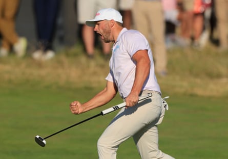 Wyndham Clark reacts after a putt on the 15th green during the final round of the US Open.