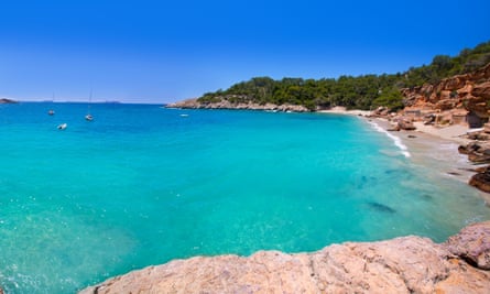 Beach and cove at Cala Saladeta, Sant Antoni de Portmany, Ibiza.