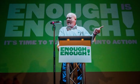 Mick Lynch speaking at an Enough is Enough rally in Clapham.