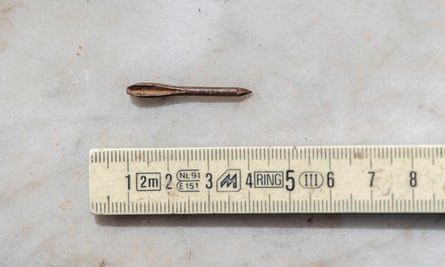 A fléchette found embedded in the body of a man killed in Bucha