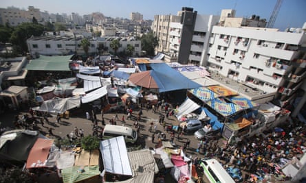 An aerial view shows the compound of Al-Shifa hospital in Gaza City on November 7, 2023.