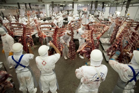 Workers in a Marfrig slaughterhouse