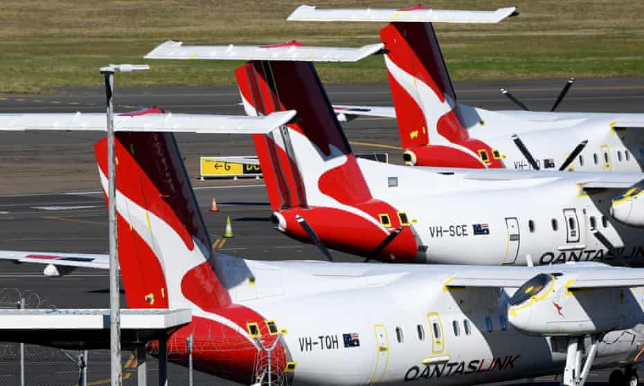 Grounded Qantas planes at Sydney airport in June 2020. 