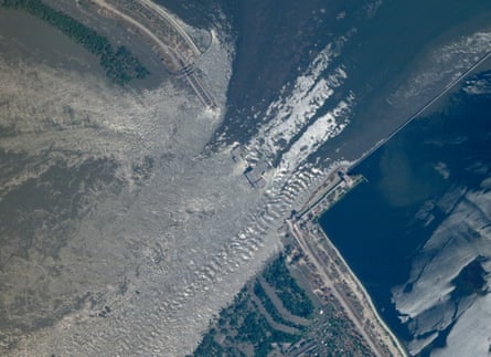 Satellite image of a damaged dam