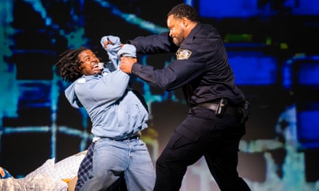 Complex emotional resonances … Zwakele Tshabalala (the son) and Kenneth Kellogg (the father) in Blue at English National Opera