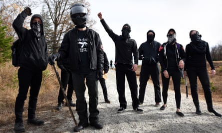 ‘Black bloc’ anti-KKK protesters near Danville, Virginia on 3 December.