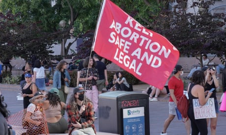 A crowd gathers in downtown Los Angeles to protest against the supreme court’s overturning of Roe v Wade