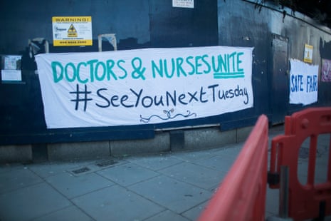 A banner supporting the strike, near the Royal London hospital