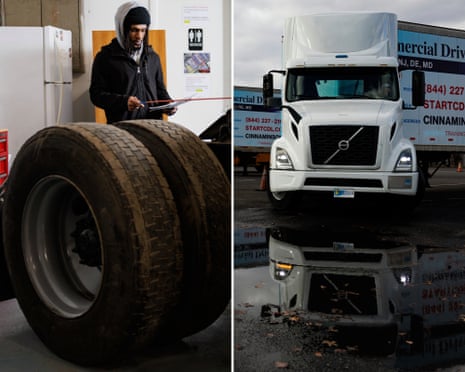Lkw-Studenten studieren Fahrzeugteile