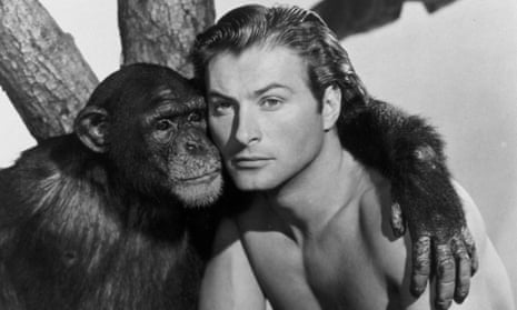Tarzan gets a cuddle from a chimp