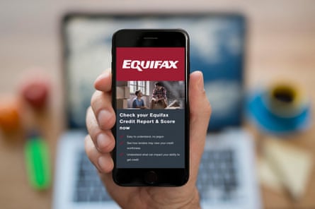 the equifax website shown on a smartphone