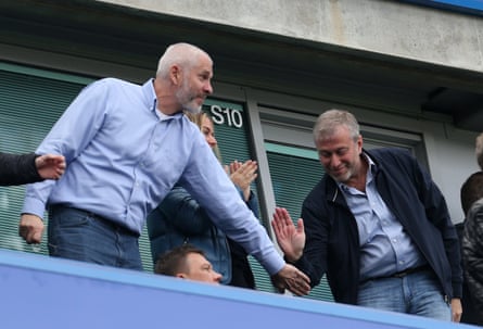 Roman Abramovich (right) celebrating a Chelsea goal with Eugene Tenenbaum during a match in 2016.