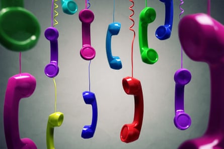Telephone receivers hanging in the air