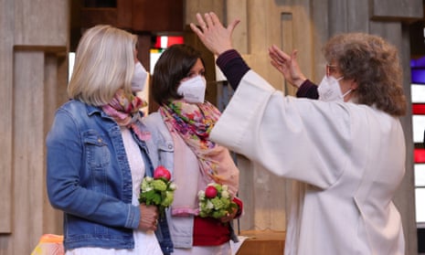 A blessing ceremony for a couple in a Catholic church in Cologne, Germany, in 2021.
