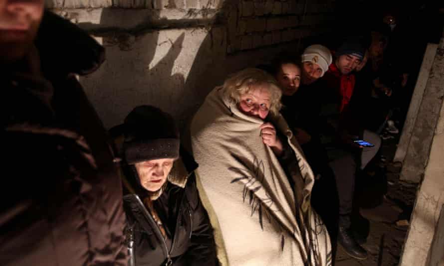 Ukraine residents of Sievierodonetsk, Lugansk Oblast, wait hidden in their basement during the heavy shelling by Russian forces and Russia-backed separatists on February 28, 2022.