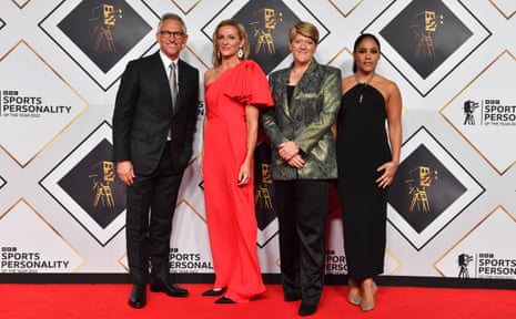 BBC Sports personality of the year presenters Gary Lineker, Gabby Logan, Clare Balding and Alex Scott pose as they arrive for the event