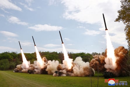 Missiles launched during a simulated nuclear counter attack drill in North Korea, 2024