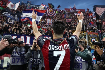 Riccardo Orsolini feels the love after scoring as Bologna defeated Inter.