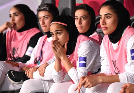 Iran players on the bench during the defeat to South Korea.