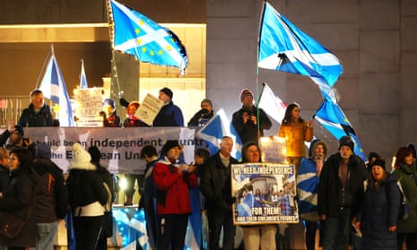 Independence supporters hold a rally outside the Scottish parliament at Holyrood.