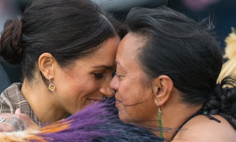 The Duchess of Sussex receives a traditional Maori greeting in Wellington on the royal tour last month.