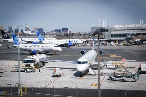 United Airlines planes sit on the tarmac at Newark Liberty Airport in Newark, New Jersey, on March 18, 2026.