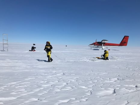 Ben Galton-Fenzi and Madi Gamble Rosevear setting up instruments at Totten glacier
