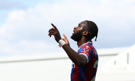 Crystal Palace's Odsonne Edouard celebrates after scoring their first goal at Fulham.