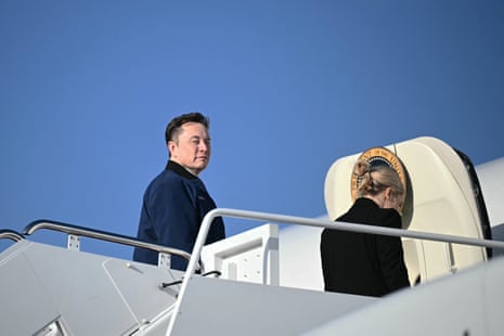 Elon Musk boards Air Force One at Joint Base Andrews in Maryland on 21 March, 2025.