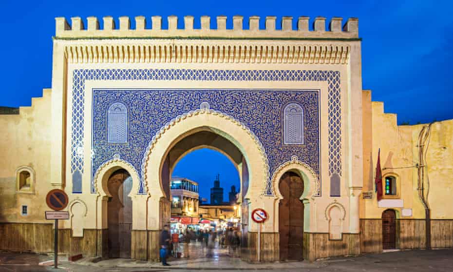 The Bab Bou Jeloud gate also known as The Blue gate at the medina of Fez, Morocco.