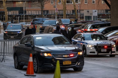 The motorcade of former US President Donald Trump arrives at Manhattan federal court in New York.