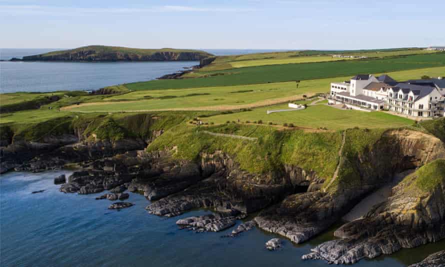 Shore leave: the Cliff Hotel, seen from the beach at Poppit Sands, Pembrokeshire.
