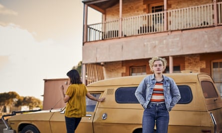 Jessica Hardwick and Julia Garner in The Royal Hotel.