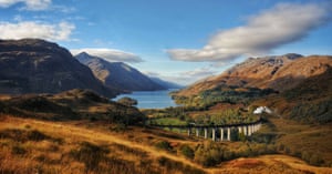 Autumnal Highland hues provide a backdrop for a London Midland and Scottish (LMS) Stanier Class 5 loco steaming across Glenfinnan viaduct – or the bridge to Hogwarts for Harry Potter fans